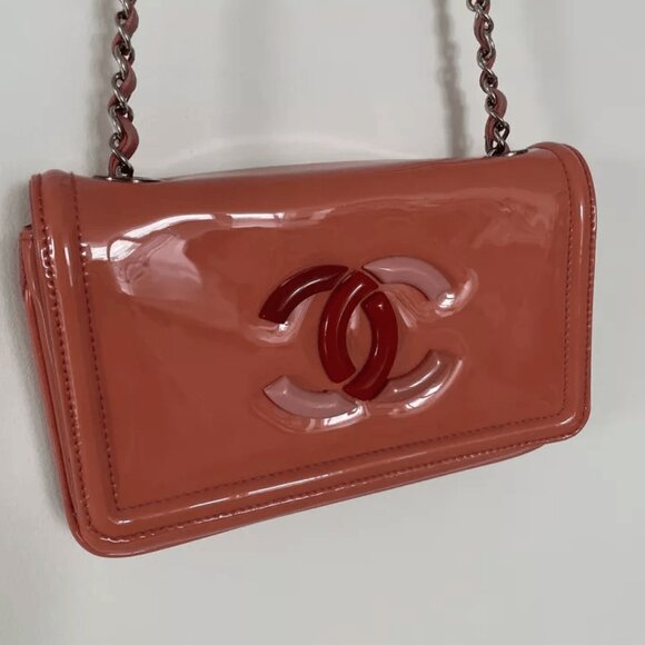 Authentic Chanel Handbag Chain Strap Leather Orange Red - Picture 3 of 9